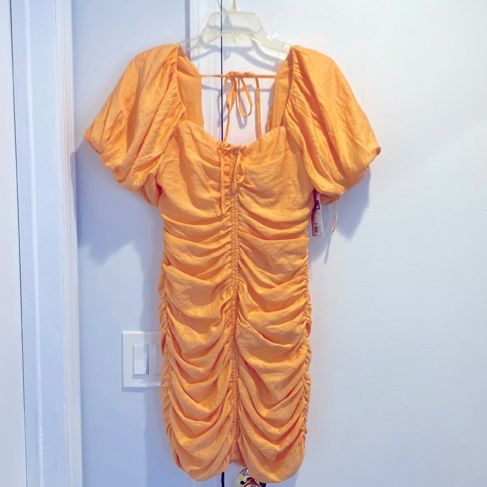 Guess Ruched Puff-Sleeved Dress